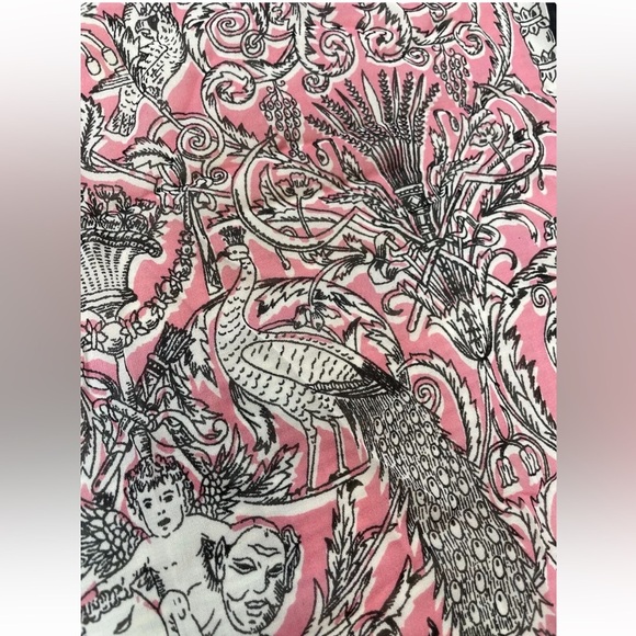 VINTAGE BABE CREATION Woman's Neck Scarf Head Wrap Pink Black cherubs angels - Picture 7 of 11